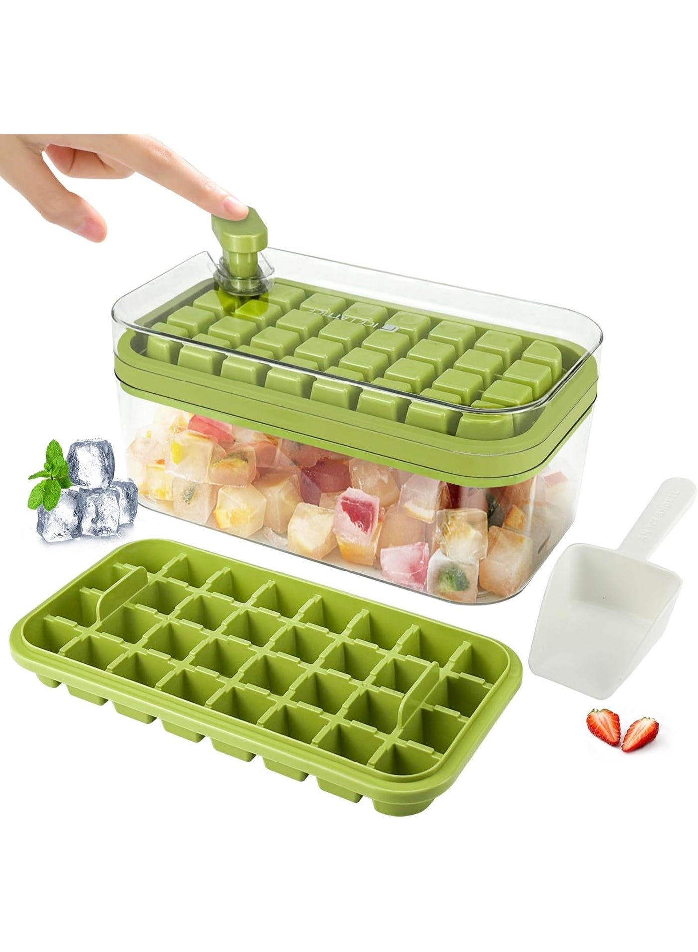 Ice Cube Tray with Lid and Bin, Upgraded One Button Release Ice Cube Trays, Tiny Ice Cube Maker Molds for Freezer with Container, Crushed Ice Tray for Chilling Drinks Coffee Juice