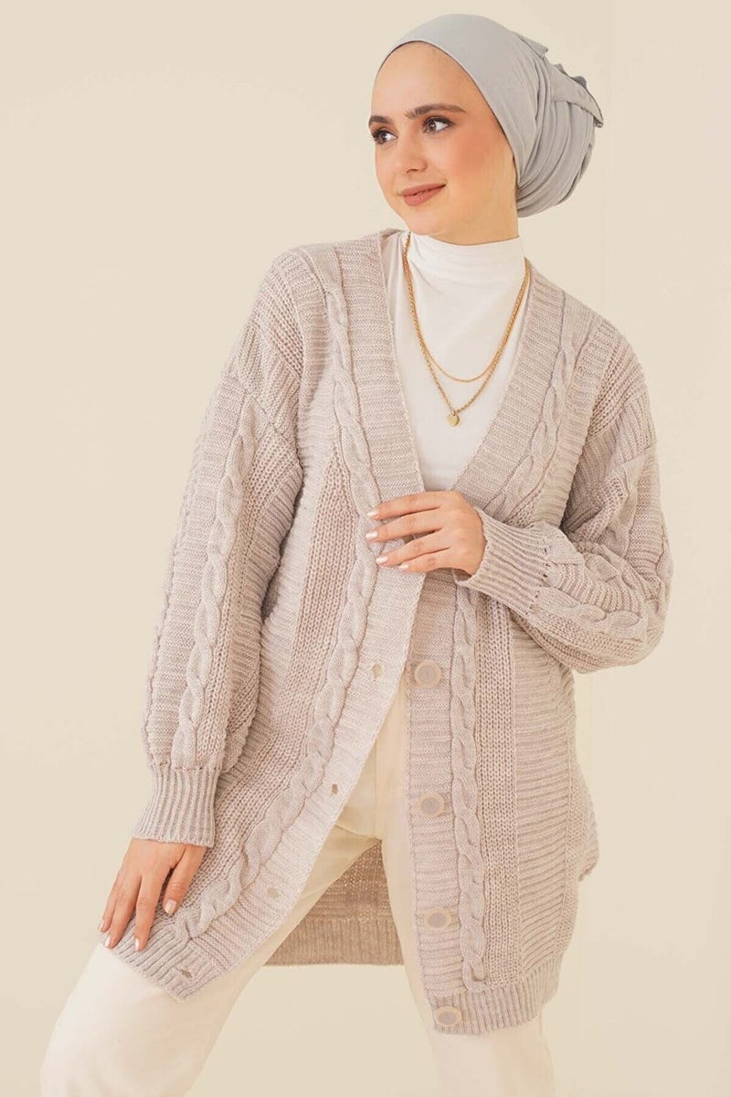 Lugmo Women's Knitwear Front Buttoned Knitted Cardigan Stone  - Image 1