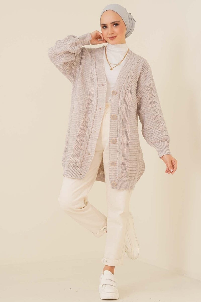 Lugmo Women's Knitwear Front Buttoned Knitted Cardigan Stone  - Image 2