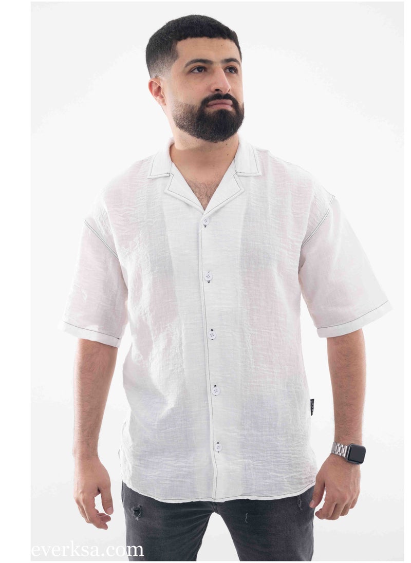 Everest Men's white half-sleeve linen shirt  - Image 1