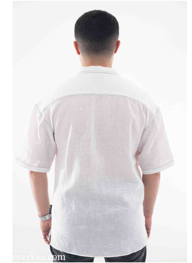Everest Men's white half-sleeve linen shirt  - Image 3