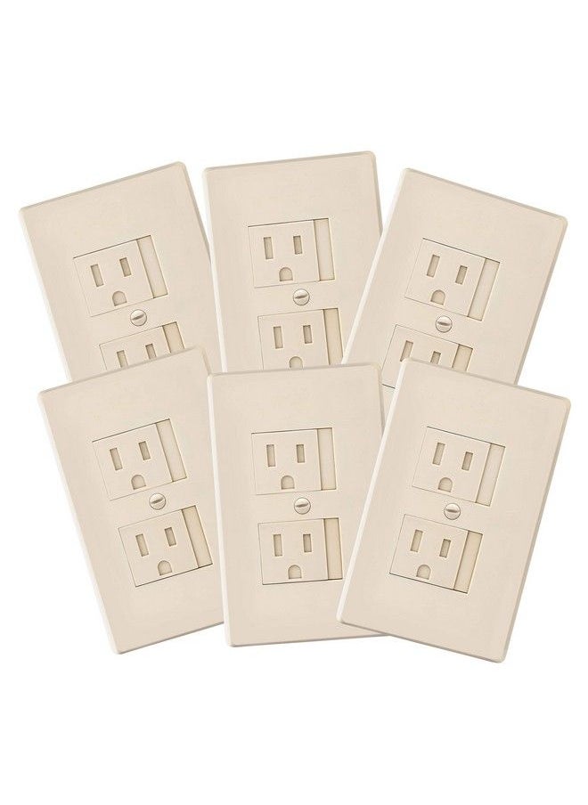 Safety Innovations - 6Pack Selfclosing Babyproof Outlet Covers An Alternative To Wall Socket Plugs For Child Proofing Standard Outlets (1 Screw) Beige - Image 1