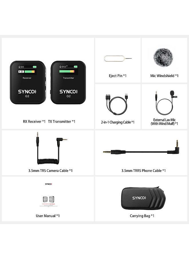 synco - G2(A1) 1-Trigger-1 2.4G Wireless Microphone System with 1 Receiver + 1 Transmitter + 1 Lavalier Microphone 150M Transmission Range TFT Screen 3.5mm Plug - Image 1