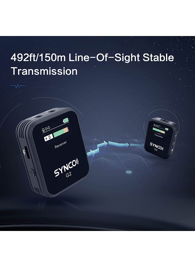 synco - G2(A1) 1-Trigger-1 2.4G Wireless Microphone System with 1 Receiver + 1 Transmitter + 1 Lavalier Microphone 150M Transmission Range TFT Screen 3.5mm Plug - Image 1
