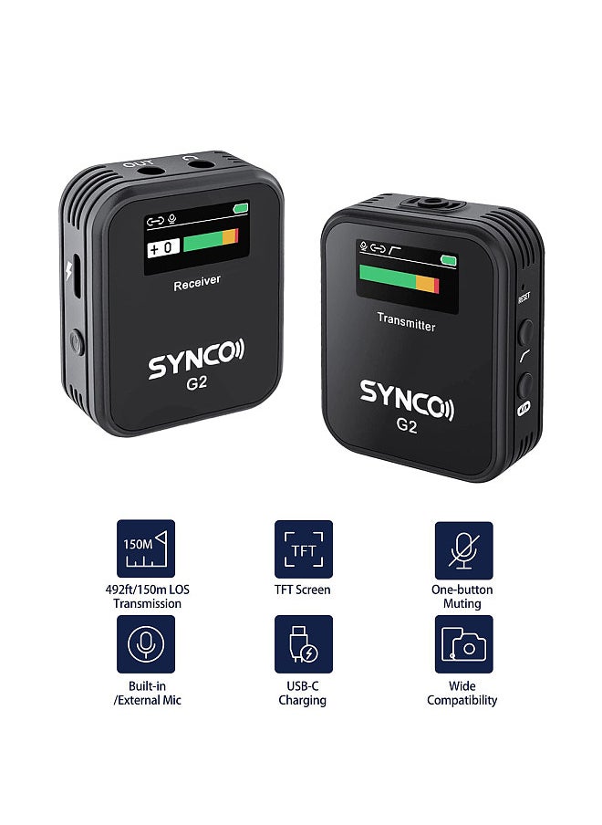 synco - G2(A1) 1-Trigger-1 2.4G Wireless Microphone System with 1 Receiver + 1 Transmitter + 1 Lavalier Microphone 150M Transmission Range TFT Screen 3.5mm Plug - Image 1