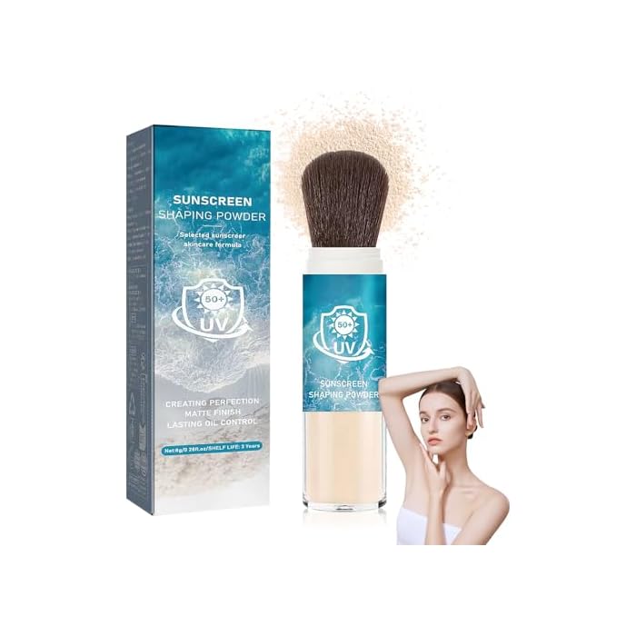 Mineral Face Sunscreen Setting Powder,Lasting Oil Control Lightweight Powder Sunscreen with SPF50+,Loose Waterproof Brush on Sunscreen Powder for All Skin Types