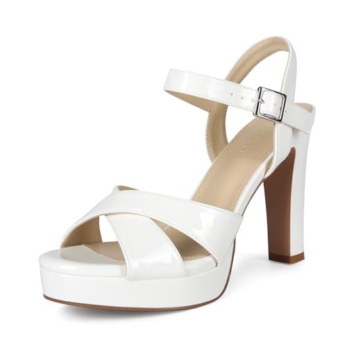 Abbleet Platform High Heels for Women Strappy Chunky Heels Sandals for Women Open Toe Block Heeled Sandals with Ankle Strap Summer Dress Shoes(White,6.5) - Image 1