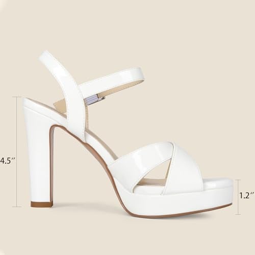 Abbleet Platform High Heels for Women Strappy Chunky Heels Sandals for Women Open Toe Block Heeled Sandals with Ankle Strap Summer Dress Shoes(White,6.5) - Image 2
