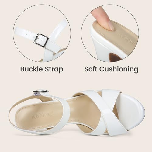 Abbleet Platform High Heels for Women Strappy Chunky Heels Sandals for Women Open Toe Block Heeled Sandals with Ankle Strap Summer Dress Shoes(White,6.5) - Image 3