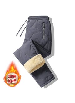 Mens Cotton Padded Trousers New Winter2024 Fleece-Lined And Thickened Warm Pants Ultra-Thick Wool Lining Northeast China Below  2-layer gray straight pants