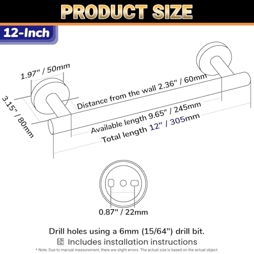 Miyili 12 Inch Bath Towel Bar Polished Stainless Steel Towel Rack for Bathroom, Kitchen Towel Holder Wall Mount, A01C30A - Image 2