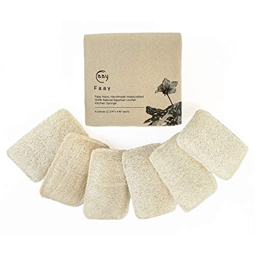 FAAY Eco Friendly Sponges for Dishes, Multi-Purpose Non-Scratch Loofah Scrubber for Cookware, Kitchen, Bathtub and Body, Handmade Unbleached Luffa Fiber, Natural, Biodegradable, Compostable & No Smell - Image 1