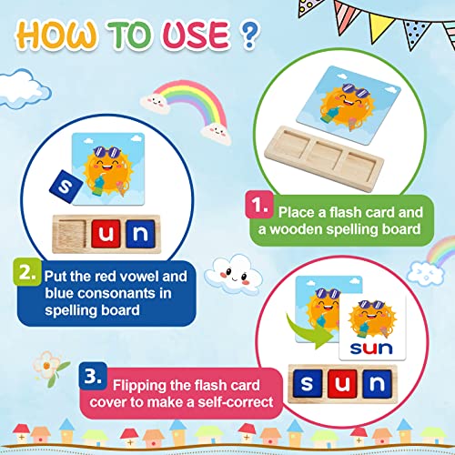 Letapapa CVC Word Educational Toy Spelling Games Preschool Toddler Learning Activities Montessori Learning Toys Gifts for 3 4 5 6 Years Old Kids 60 Sight Words Flash Cards Alphabet Puzzle for Toddlers - Image 5