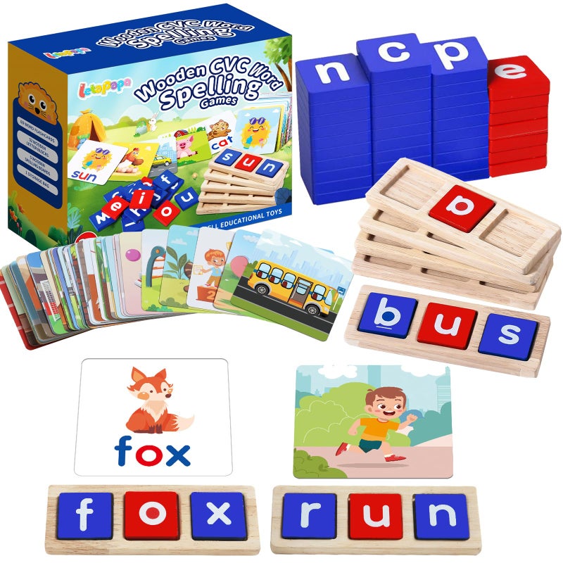 Letapapa CVC Word Educational Toy Spelling Games Preschool Toddler Learning Activities Montessori Learning Toys Gifts for 3 4 5 6 Years Old Kids 60 Sight Words Flash Cards Alphabet Puzzle for Toddlers - Image 4