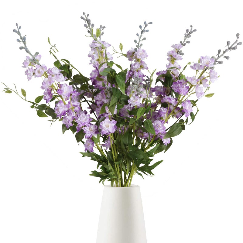 IPOPU Purple Fake Flowers 9pcs Delphinium Artificial Flowers with Clematis Greenery Stems 33.5" Bluebonnet Flowers Larkspur Snapdragon Tall Fake Flowers for Home Bridal Shower Party Decor (Purple) - Image 1