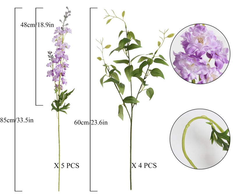 IPOPU Purple Fake Flowers 9pcs Delphinium Artificial Flowers with Clematis Greenery Stems 33.5" Bluebonnet Flowers Larkspur Snapdragon Tall Fake Flowers for Home Bridal Shower Party Decor (Purple) - Image 2