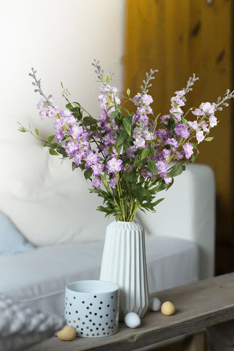 IPOPU Purple Fake Flowers 9pcs Delphinium Artificial Flowers with Clematis Greenery Stems 33.5" Bluebonnet Flowers Larkspur Snapdragon Tall Fake Flowers for Home Bridal Shower Party Decor (Purple) - Image 3