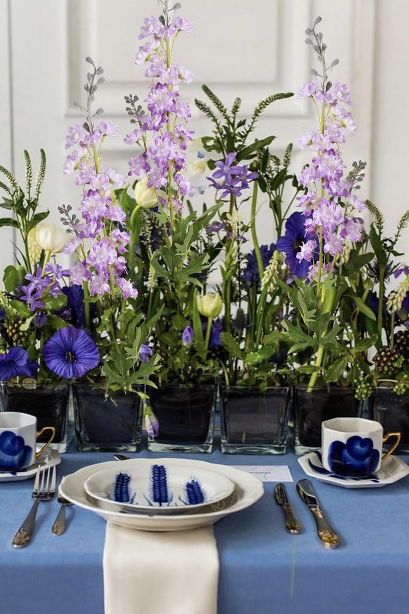 IPOPU Purple Fake Flowers 9pcs Delphinium Artificial Flowers with Clematis Greenery Stems 33.5" Bluebonnet Flowers Larkspur Snapdragon Tall Fake Flowers for Home Bridal Shower Party Decor (Purple) - Image 5