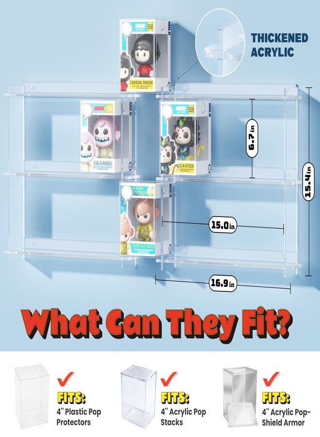 WINKINE Floating Display Shelves Compatible with 21 Funko Pop in Box, Acrylic Shelves for Wall, Clear Figures Display Case for Boxed Characters, Stackable Collectibles Figure Stand, 2 Pack (Clear) - Image 3