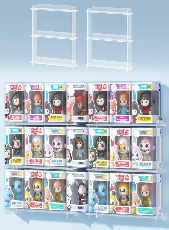 WINKINE Floating Display Shelves Compatible with 21 Funko Pop in Box, Acrylic Shelves for Wall, Clear Figures Display Case for Boxed Characters, Stackable Collectibles Figure Stand, 2 Pack (Clear) - Image 1