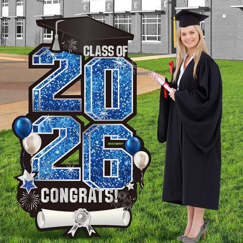 Vivantia 2026 Extra Large 47.2 Inch Graduation Yard Sign Congrats Grad Lawn Decor Class of 2026 DIY Name Yard Sign with Metal Stakes for College High School Grad Outdoor Party Supplies, Blue - Image 1
