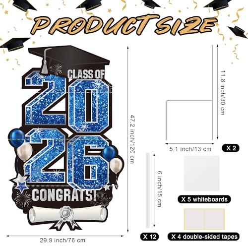 Vivantia 2026 Extra Large 47.2 Inch Graduation Yard Sign Congrats Grad Lawn Decor Class of 2026 DIY Name Yard Sign with Metal Stakes for College High School Grad Outdoor Party Supplies, Blue - Image 2
