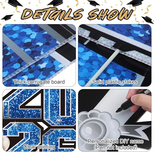 Vivantia 2026 Extra Large 47.2 Inch Graduation Yard Sign Congrats Grad Lawn Decor Class of 2026 DIY Name Yard Sign with Metal Stakes for College High School Grad Outdoor Party Supplies, Blue - Image 3