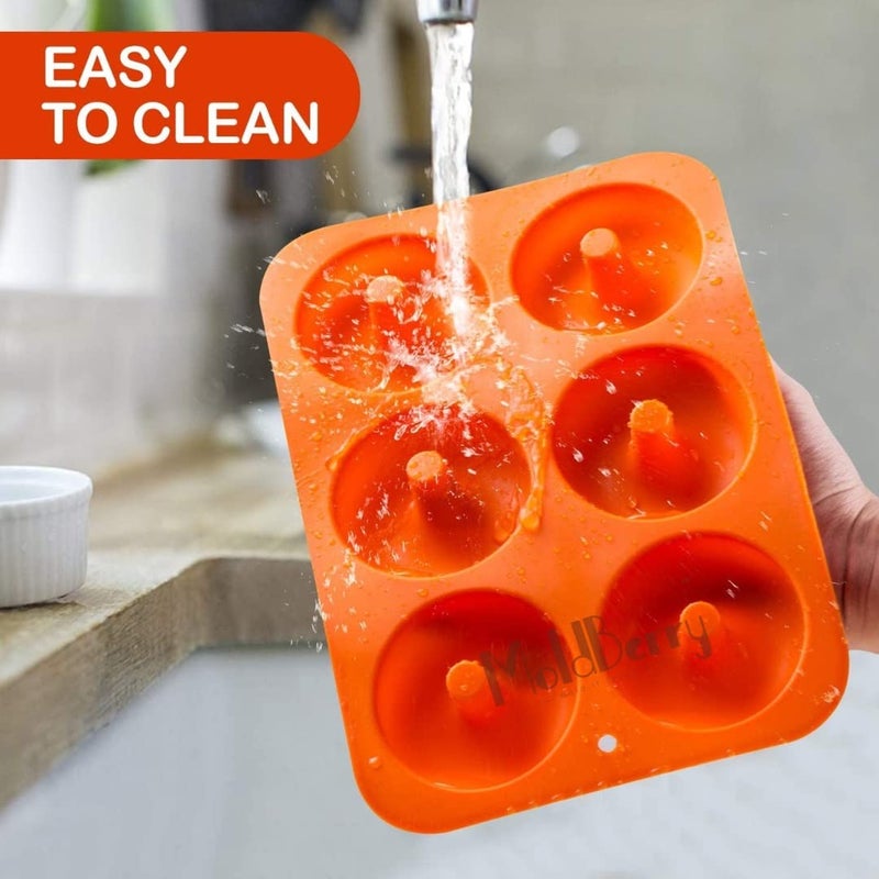 MoldBerry Silicone Multicolor 6 Cavity Donut Baking Pan Non Stick Mould for Perfect Shaped Donuts Muffin Cake Biscuit Bagels Pack of 1 - Image 4