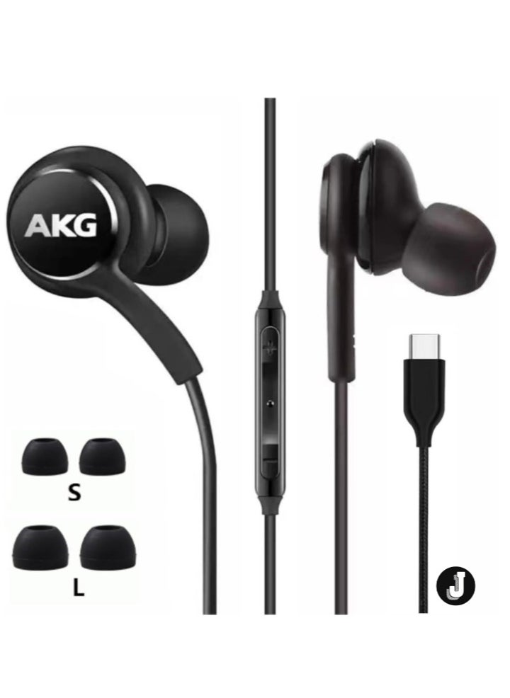 JAJEEK "NEW 2024 In-Ear Stereo Headphones for Samsung Galaxy S24/S23/S22/S21/S20, Note 10/10+ – AKG Designed with Microphone & Volume Control, Type-C Connector (Black)" - Image 1