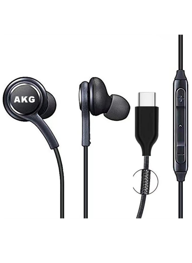 JAJEEK "NEW 2024 In-Ear Stereo Headphones for Samsung Galaxy S24/S23/S22/S21/S20, Note 10/10+ – AKG Designed with Microphone & Volume Control, Type-C Connector (Black)" - Image 2