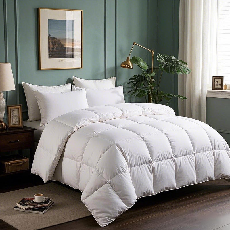 Serta Goose Feathers Down Fiber Comforter King Size Duvet Insert,100% Cotton, Hotel Luxury Hypoallergenic Comforter All Season Medium Warmth 106 x 90 in White - Image 1
