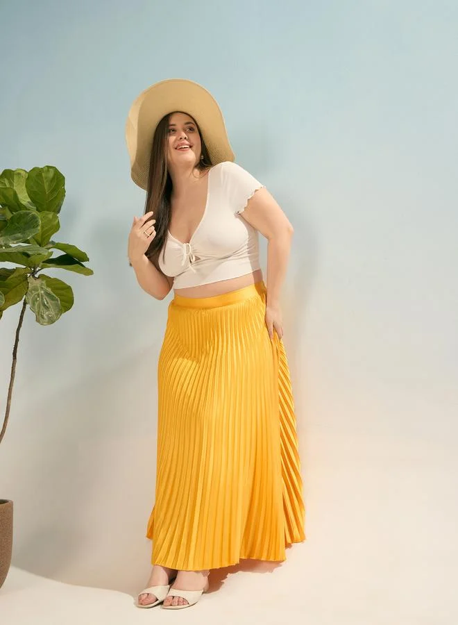 SASSAFRAS Sassafras Plus Mustard Accordion Pleated Skirt