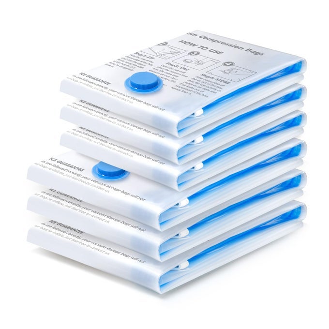 VACUUM STORAGE BAGS 6 PACKS SPACE SAVING BAGS VACUUM BAGS VACUUM PACK STORAGE BAGS 3 LARGE 80X60CM3 SMALL 60X40CM DOUBLE ZIP SEAL LEAK VALVE REUSABLE FOR CLOTHES PILLOW COMFORTERS BEDDING