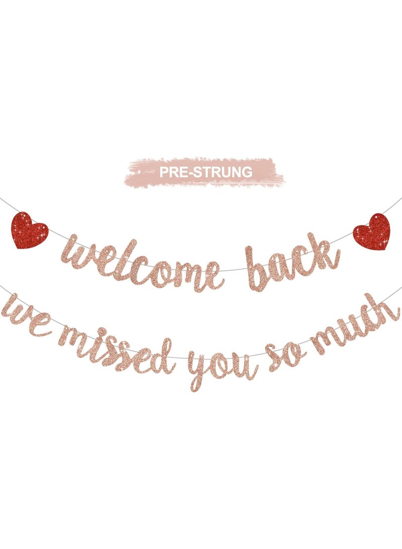 Rose Gold Welcome Back We Missed You So Much Banner,NO DIY,for Welcome Home Celebration Decorations Family Gathering,Back to School Events Military Homecoming Decoration - Image 1