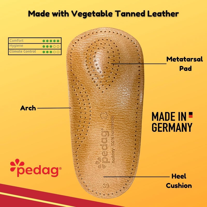 pedag Holiday Leather 3/4 Orthotic Inserts with Arch Support and Heel Cushion for Tight Dress Shoes - Tan, US M 10 / EU 43 - Image 4