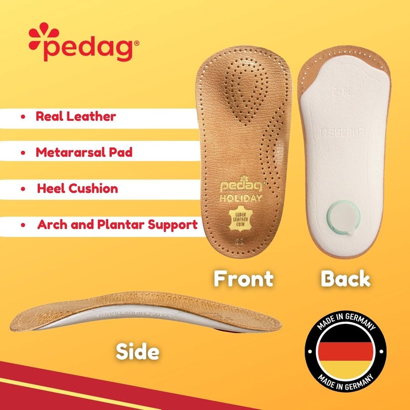 pedag Holiday Leather 3/4 Orthotic Inserts with Arch Support and Heel Cushion for Tight Dress Shoes - Tan, US M 10 / EU 43 - Image 3