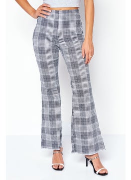 Tinseltown Women Straight Plaid Wide Leg Pants, White  - Image 1