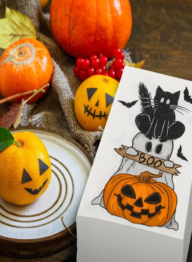 AnyDesign 80Pcs Halloween Guest Napkins Vintage Boo Ghost Black Cat Pumpkin Bat Paper Napkins Retro Holiday Dinner Hand Napkin for Home Kitchen Bathroom Party Supplies, 13 x 15.7 Inch - Image 5