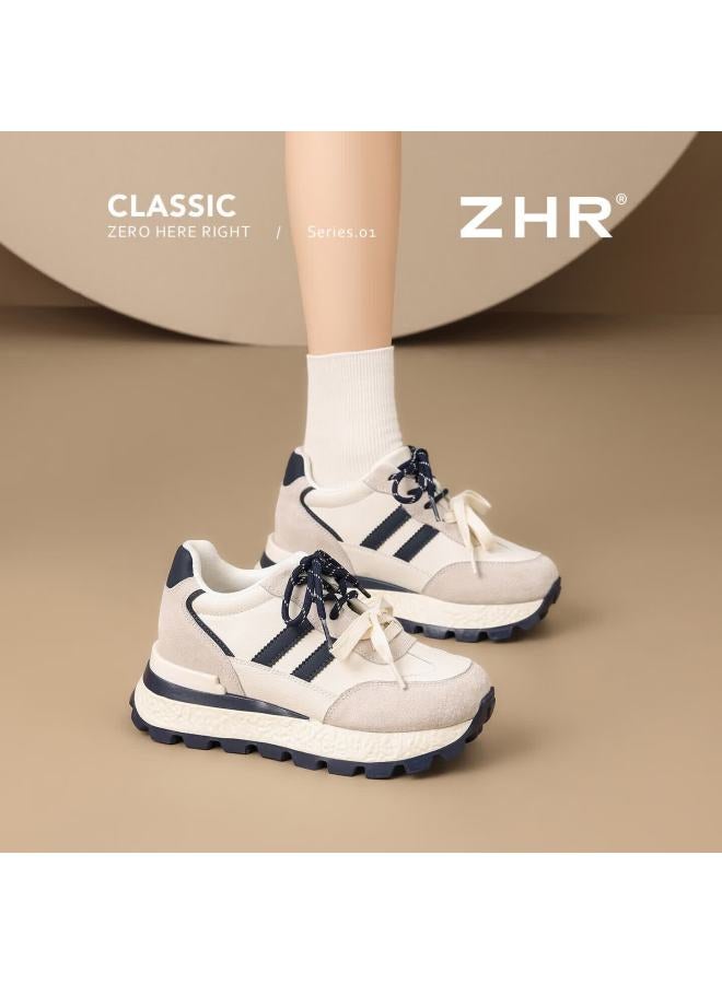 Zhr Women's Height Increasing Dad Sneakers New Sports Shoes Thick Sole Lightweight Ks287m Beige Blue Size 37 - Image 1