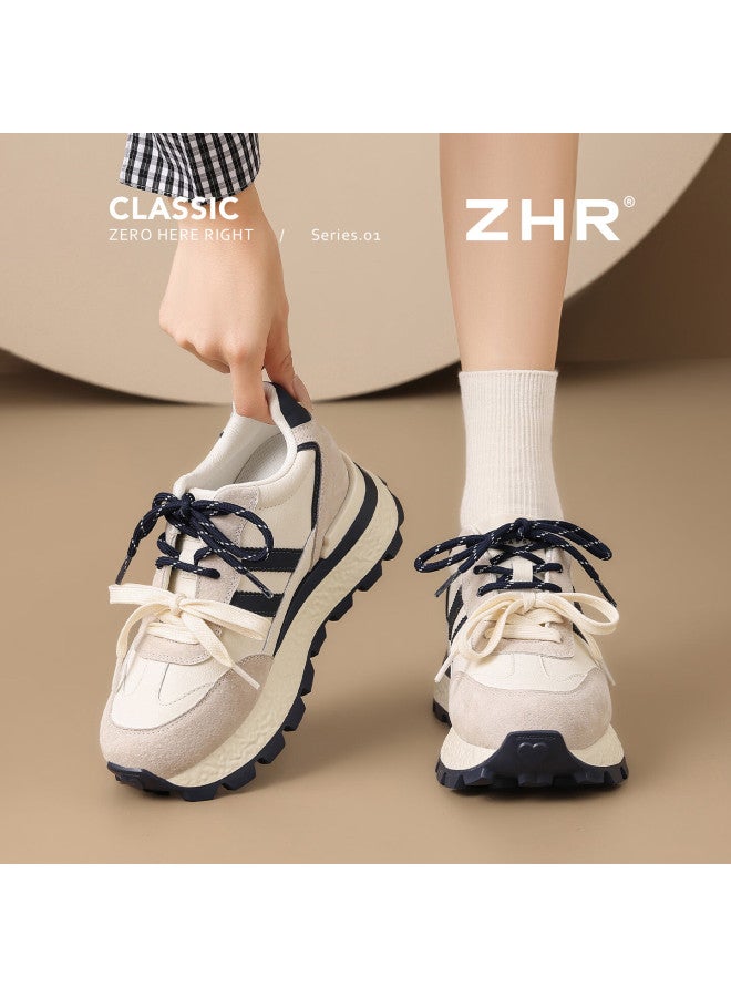 Zhr Women's Height Increasing Dad Sneakers New Sports Shoes Thick Sole Lightweight Ks287m Beige Blue Size 37 - Image 3