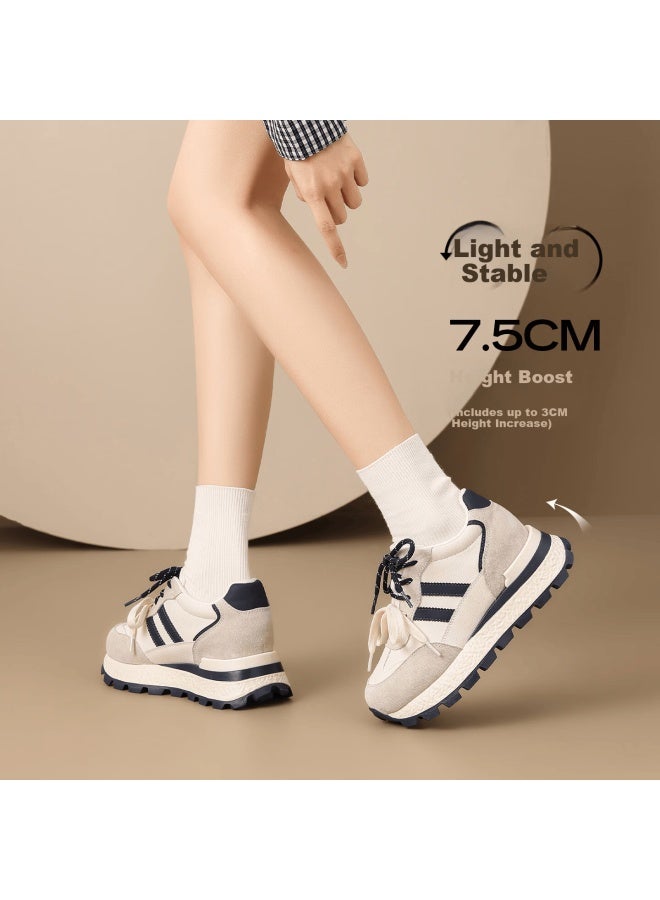 Zhr Women's Height Increasing Dad Sneakers New Sports Shoes Thick Sole Lightweight Ks287m Beige Blue Size 37 - Image 2