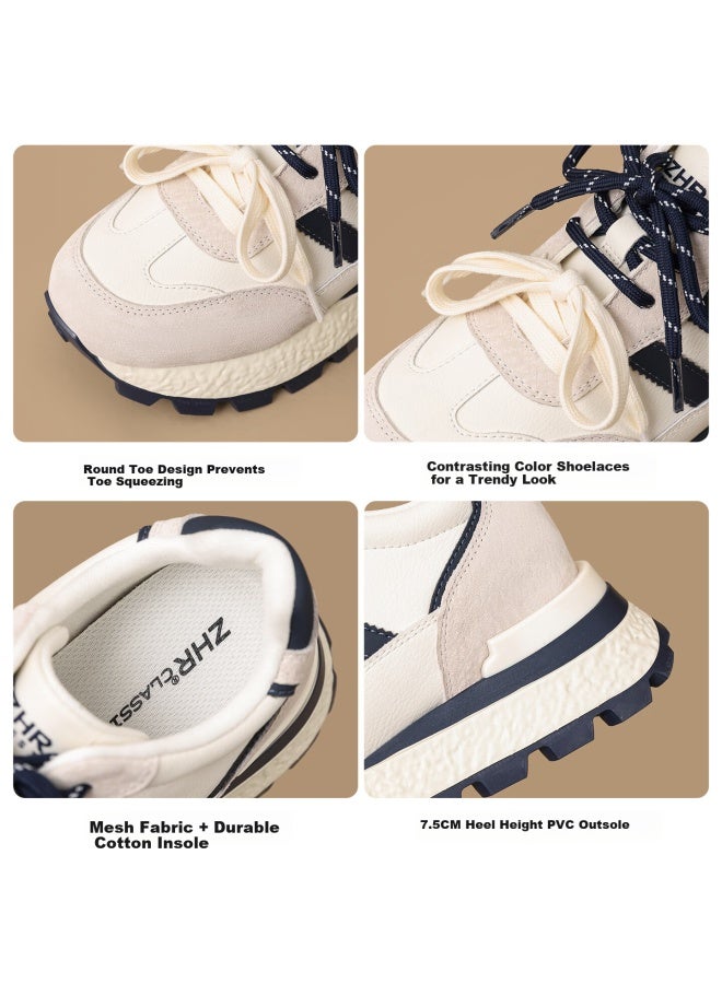 Zhr Women's Height Increasing Dad Sneakers New Sports Shoes Thick Sole Lightweight Ks287m Beige Blue Size 37 - Image 4