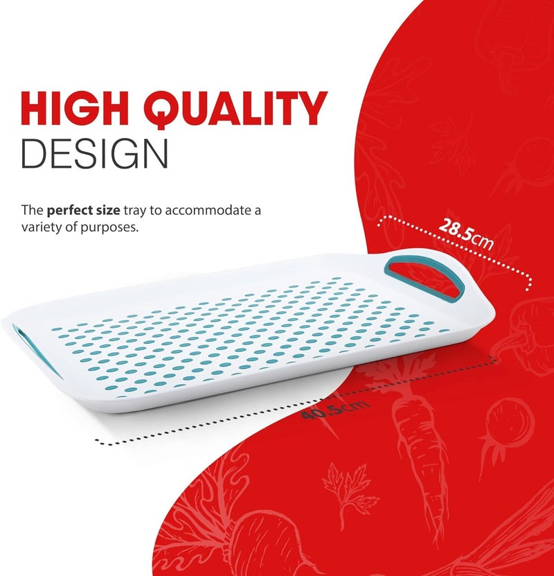 Essen 2-Pack Serving Tray Set – Non-Slip Lap Boards with Grip Handles, Ideal for Food Prep, Tea, Breakfast in Bed – Plastic Tray for Stable Dining – Dishwasher Safe (Blue/White) - Image 2