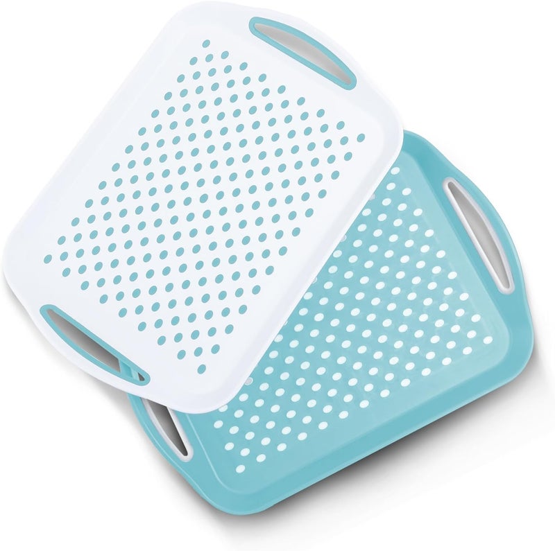 Essen 2-Pack Serving Tray Set – Non-Slip Lap Boards with Grip Handles, Ideal for Food Prep, Tea, Breakfast in Bed – Plastic Tray for Stable Dining – Dishwasher Safe (Blue/White) - Image 1