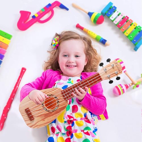 YOLOPARK 17 Kids Toy Guitar for Girls Boys Mini Toddler Ukulele Guitar with 4 Strings Keep Tones Can Play for 3 4 5 6 7 Year Old Kids Musical Instruments Educational Toys for Beginner Wood - Image 5