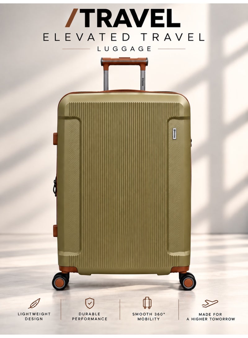 President Single-Piece PP Hardshell Luggage Set with Beauty Case, TSA Lock Travel Suitcase Set, 360° Spinner Wheels, Telescopic Handle, Large size, 9898 - Khaki - Image 1