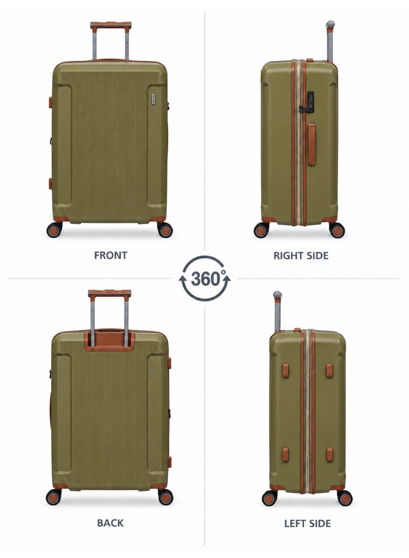 President Single-Piece PP Hardshell Luggage Set with Beauty Case, TSA Lock Travel Suitcase Set, 360° Spinner Wheels, Telescopic Handle, Large size, 9898 - Khaki - Image 4