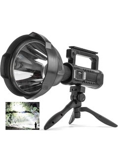 Outdoor Spotlight, Rechargeable High Lumen Flashlight, Multiple Modes and USB Output, Waterproof Handheld LED Spotlight with Tripod, Powerful Searchlight for Camping and Other Emergency Situations Black 28x12x12 cm