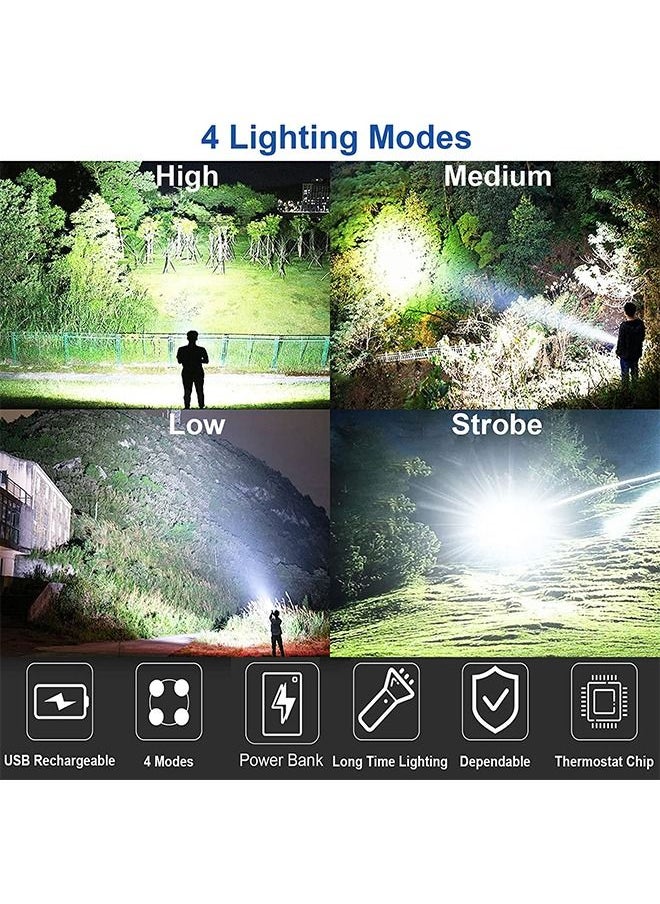 Arabest - Outdoor Spotlight, Rechargeable High Lumen Flashlight, Multiple Modes and USB Output, Waterproof Handheld LED Spotlight with Tripod, Powerful Searchlight for Camping and Other Emergency Situations Black 28x12x12 cm - Image 1