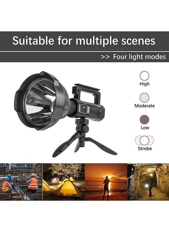 Arabest - Outdoor Spotlight, Rechargeable High Lumen Flashlight, Multiple Modes and USB Output, Waterproof Handheld LED Spotlight with Tripod, Powerful Searchlight for Camping and Other Emergency Situations Black 28x12x12 cm - Image 1